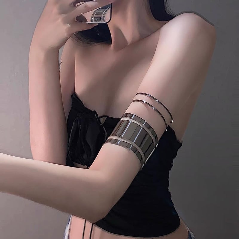 CIXVOEMK Gothic Leather Arm Band, Adjustable Upper Arm Strap with Metal Ring,Armlet Black - Image 1